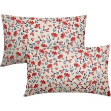 Kissenbezüge mit Blumenmuster, Marineblau/Rot, 30 x 50 cm, 2er-Set