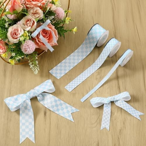 3Rolls Μπλε/Λευκή Καρό Κορδέλα (0,4", 0,87", 1,5" x 15 γιάρδες) – Θέμα Αγωνιστικού 1