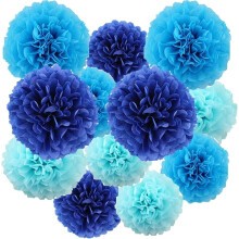 Maisíochtaí Pom Poms Páipéir Fíocháin Gorma 10 n-orlach agus 12 n-orlach, Tacar 12 phíosa le haghaidh Nochtadh Inscne nó Maisíochtaí