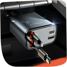 Cargador de coche retráctil de 69 W con USB-C de carga rápida, compatible con iPhone 17 Pro Max/14/13 – Regalo ideal para San Valentín,