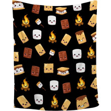 Cute S'Mores Blanket Marshmallow Cookie Blanket Black Soft Plush Fuzzy Flannel Fleece Throw Blanket for Couch Food Blanket 50"x40" for Kids
