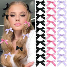 30 Mini-Haarschleifen, rutschfeste Haarspangen mit Schleife für Mädchen und Frauen – Haarspangen aus Seidenband, geeignet für Kinder und