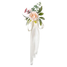 Decoração de encosto de cadeira com rosas artificiais e fitas – Flores para corredor e bancos de casamento, decoração de cadeiras de