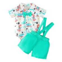 Conjunto de macacão curto com estampa de desenho animado para meninos e meninas, com suspensórios e shorts. Ideal para cavalheiros.