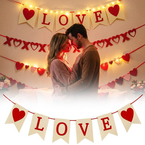 Valentine's Day Heart Garland Banner – Felt Hearts String 1