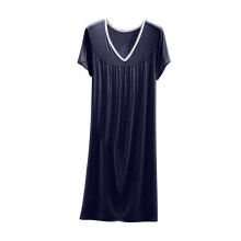 Abito da notte da donna in cotone tinta unita con scollo a V e volant - Taglie forti, maniche corte, comodo pigiama estivo L-2XL