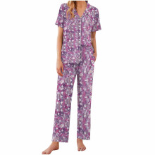 Dames 2-delige zijden satijnen pyjamaset met korte mouwen en knoopsluiting, zachte pyjamaset, loungewear, maten S-2XL