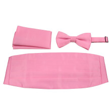 Elegantes Herren-Set aus gewebtem Satin-Kummerbund, vorgebundener Fliege und Einstecktuch – viele Unifarben erhältlich