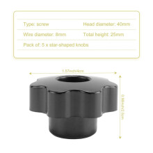 5 pieces Black star grip knobs, female thread diameter 8mm, diameter 40mm