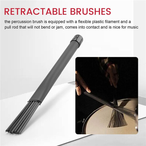 1 Pair Jazz Drum Brushes Retractable Drum Sticks 32 cm black 2
