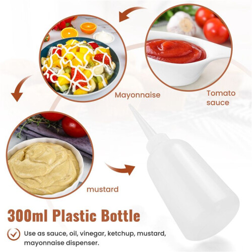 Clear White Plastic Sauce Oil Liquid Dispensing Squeeze Bottle 300ml 2