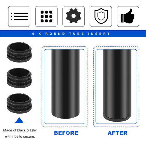 6Pcs Plastic Blanking End Cap Pipe Tube Insert Plug Cover 40mm Black 2