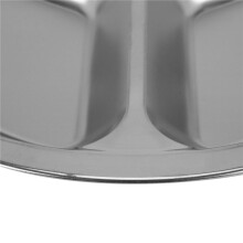 Stainless Steel 3 Sections Round Divided Dish Snack Dinner Plate Diameter 24Cm