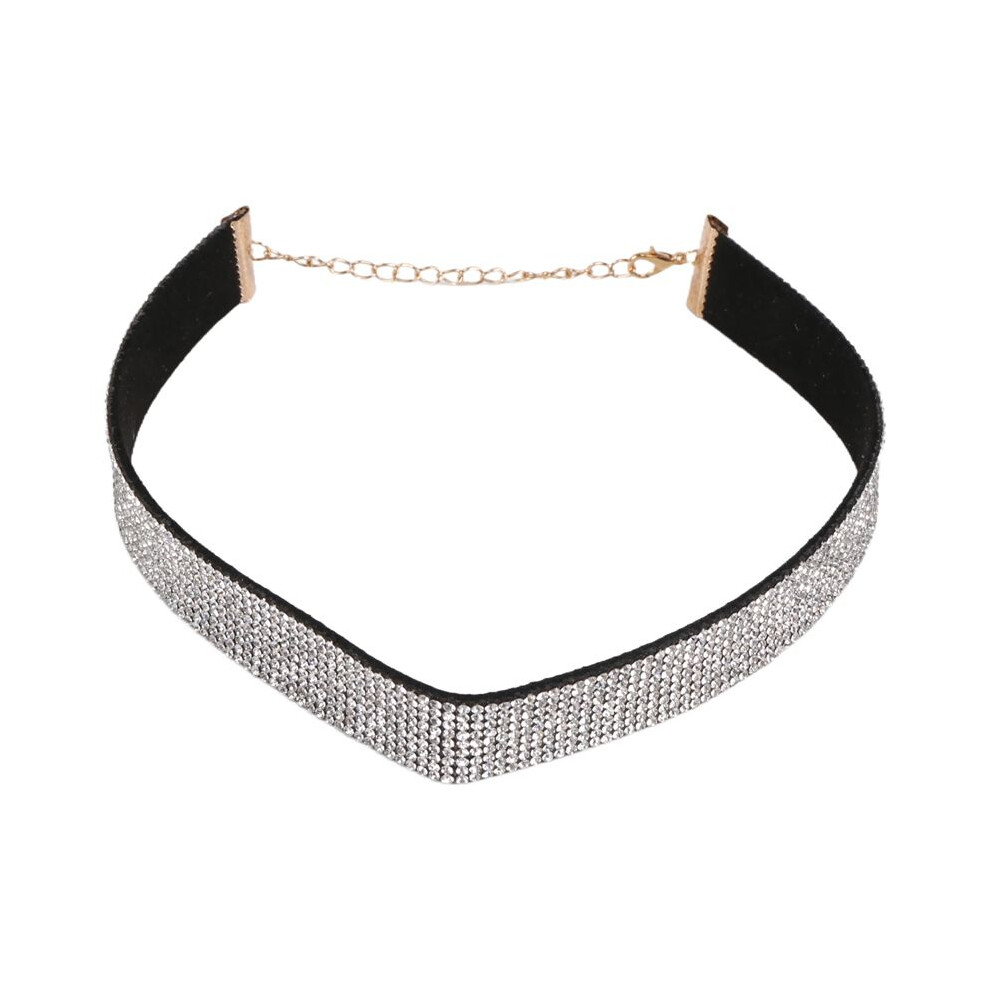 Women Velvet Full Diamond Crystal Rhinestone Choker Collar Boho Necklace Jewelry Silver 6031265208805
