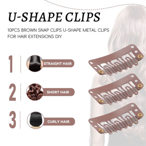 10pcs Brown Snap Clips U-shape Metal Clips for Hair Extensions DIY 1