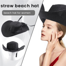 Chapeau De Soleil D'ÉTÉ De Plage À Bord Large Pour Femmes Chaudes Paille Lâche Pour Dame (Noir)
