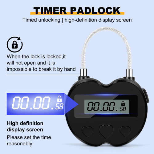 Lock LCD Display  Lock Multifunction Travel Electronic Timer, Waterproof USB Rechargeable Temporary Timer Padlock 1