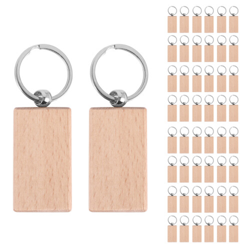 50 Blank Wooden Keychain Rectangular Engraving Key ID Can Be Engraved DIY 1