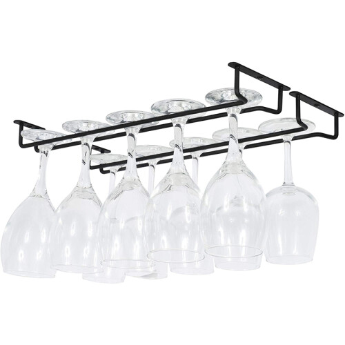 Rack de Cabide para Copo de Vinho  Sob o ArmáRio de Cozinha Bar Armazenamento Ferro Preto 17 Polegadas Conjunto de 2 2