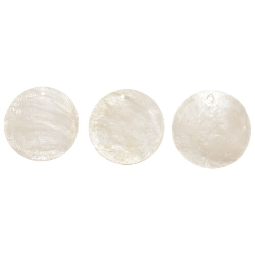 100X Perles Plate en Nacre Coquillage Rond 35mm Blanc