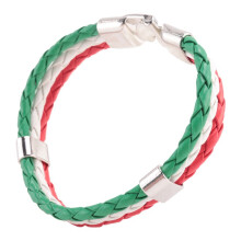 Jewelry bracelet, Italian flag bangle, leather alloy, for men's women, green white red (width 14 mm, length 21.5 cm)
