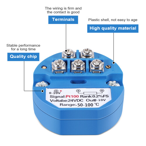 RTD PT100 Temperature Transmitter DC24V Minus 50 ~ 100 degree Output 0-10V 2