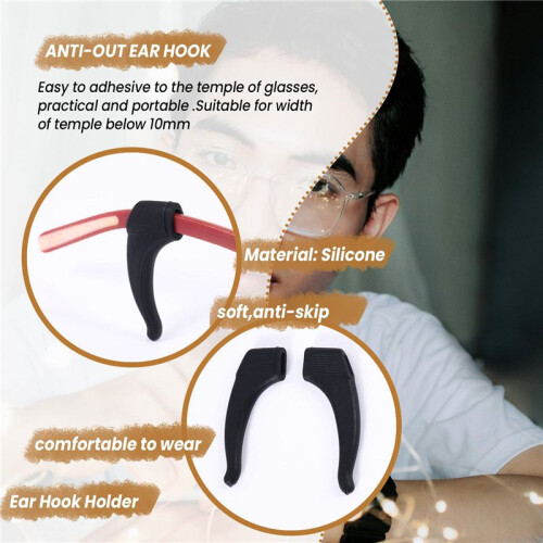 1 Pair Eyeglasses/Sunglasses/Spectacles Eyewear Ear Hook Lock Tip Holder---Black 1