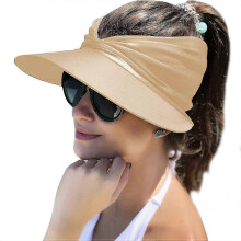 (Beige)Womens Sun Visor Wide Brim Summer Upf 50+ Uv Protection Beach Sport Cap