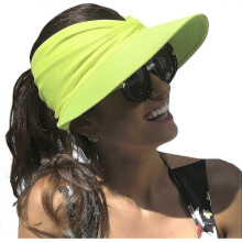 (Neon Yellow)Womens Sun Visor Wide Brim Summer Upf 50+ Uv Protection Beach Sport Cap