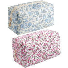 Blauwe en rode make-uptas met bloemenprint voor dames – reisetui met ritssluiting, toilettasje (compatibel met alle maten)