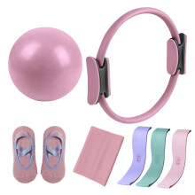 YOCBZ Pilates-Ring-Set (38 cm) + Bänder, Ball, Grip-Socken – für Frauen und Anfänger – Kräftigung, Flexibilität und Rumpfmuskulatur – Pink
