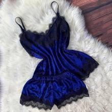 Completo pigiama blu sexy in poliestere per donna – Abbigliamento da notte per San Valentino, taglia S, carino e comodo