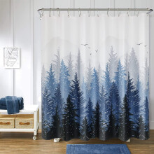 Mountain Forest -suihkuverhosetti, 172x172", sininen, vettähylkivä, yhteensopiva standardikokoisten kylpyammeiden kanssa