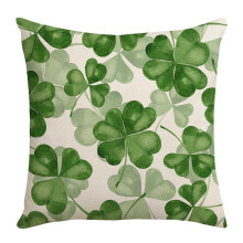 Örngott med Shamrock-tryck i linne - 40x40 cm dekorativt överkast för soffa eller bordslampa, grön irländsk heminredning och present