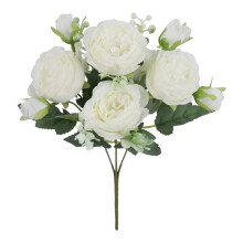 Buquê de Peônias Artificiais – 5 Cabeças de Peônias Brancas de Seda para Casamento, Festa, Decoração de Casa e Centro de Mesa
