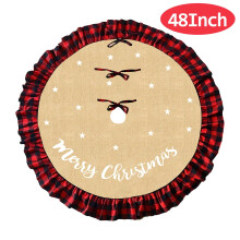 Weihnachtsbaumdecke aus Jute mit kariertem Rand, 122 cm (48 Zoll), für festliche Weihnachtsfeiern, drinnen und draußen