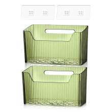 Confezione da 2 cestini organizer impilabili trasparenti verdi da parete per cucina, bagno, dispensa, frigorifero e ante degli armadietti –