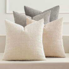 Boho Farmhouse örngott 40x40 cm Set med 4, Rustika Moderna Korduroyörngott för Soffa, Vardagsrum, Säng – Neutral