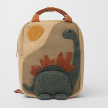 Zaino scolastico in tela con ricamo di sole e dinosauro, con imbottitura isolante.