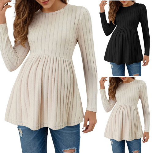 Women's maternity sweater long sleeve beige pullover