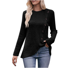 Blusas de poliéster de manga larga para mujer, blusas elegantes de manga larga y cuello redondo para mujer.
