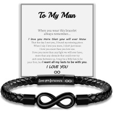 Bracciale in pelle per uomo e ragazzi – Nodo dell'infinito inciso con la scritta "Ti amerò per sempre", regalo per figlio, papà, nonno, marito