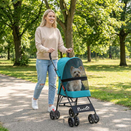 PawHut (Green) PawHut Foldable Dog Stroller with Mesh Windows for Mini Dogs