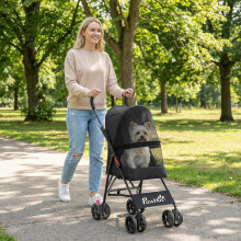 (Black) PawHut Foldable Dog Stroller with Mesh Windows for Mini Dogs