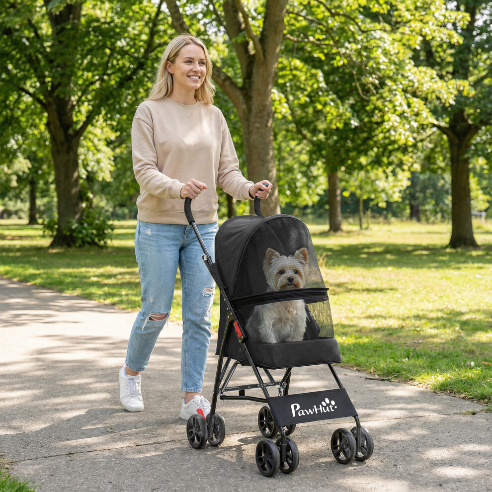 Pawhut (Black) Foldable Dog Stroller With Mesh Windows For Mini Dogs Black