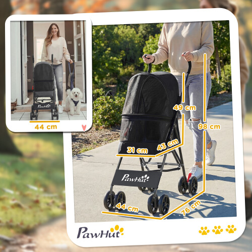 PawHut (Black) PawHut Foldable Dog Stroller with Mesh Windows for Mini Dogs 2