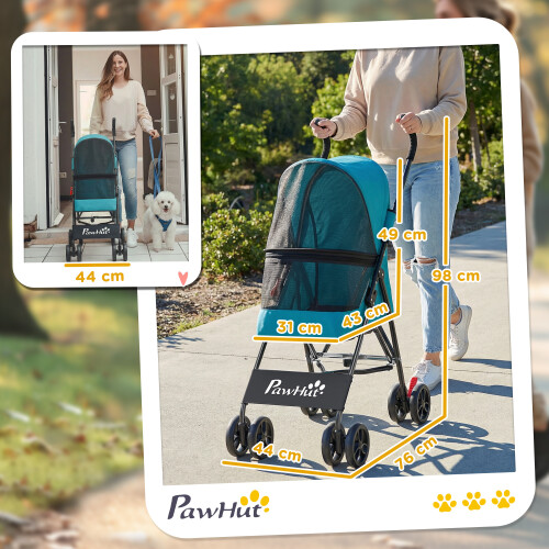 PawHut (Green) PawHut Foldable Dog Stroller with Mesh Windows for Mini Dogs 2