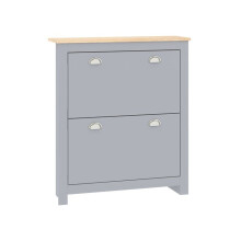 2-Drawer Shoe Cabinet Entrance Hall Wooden Storage Unit Flip-Top Doors Adjustable Shelves 6-12 Pair Capacity Grey