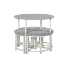 Modern Round Dining Table Set with 4 Upholstered Stools for Dining Room, Kitchen, Grey