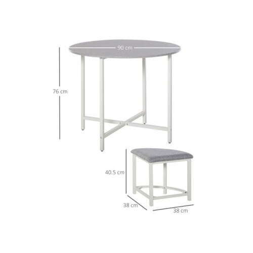 Modern Round Dining Table Set with 4 Upholstered Stools for Dining Room, Kitchen, Grey 2